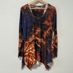 Soft Surroundings Blue and Brown Abstract Long Sleeve Tunic